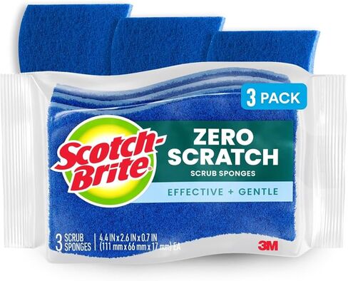 Scotch-Brite Zero Scratch Scrub Sponge, 3 Kitchen Sponges for Cleaning Around the Home, Bathroom & More, Effective + Gentle Dish Scrubber, Best for Nonstick Pots and Pans, Safe on Most Surfaces in Kuwait