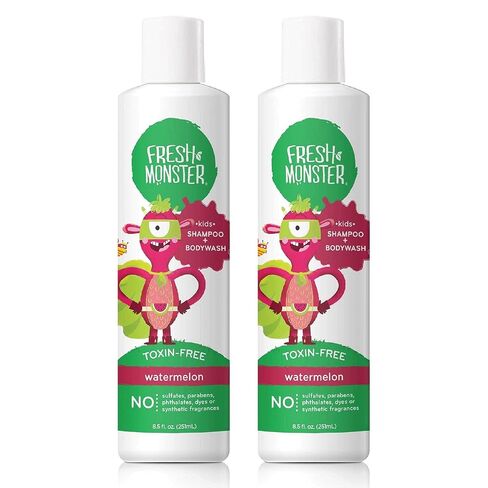 Fresh Monster 2-in-1 Shampoo & Body Wash, Toxin-Free, Hypoallergenic, Natural for Children, Watermelon - 2 Pack, 8.5oz/Each | Natural Hair Care for Kids, Toxin-Free & Plant-Based, Tear-Free, Hypoallergenic, Sulfate/Paraben Free, Made in USA in Saudi Arabia