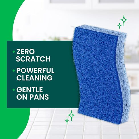 Scotch-Brite Zero Scratch Scrub Sponge, 3 Kitchen Sponges for Cleaning Around the Home, Bathroom & More, Effective + Gentle Dish Scrubber, Best for Nonstick Pots and Pans, Safe on Most Surfaces in Kuwait