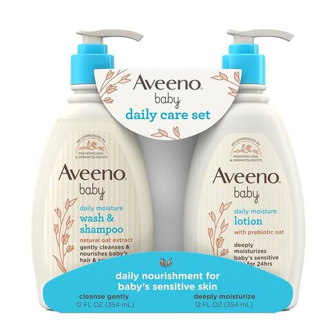 Aveeno Baby Daily Care Gift Set with Oat Extract, Moisturizing Lotion and 2 in 1 Bath Wash and Shampoo, Hypoallergenic, Paraben Free, 2 Count in Kuwait