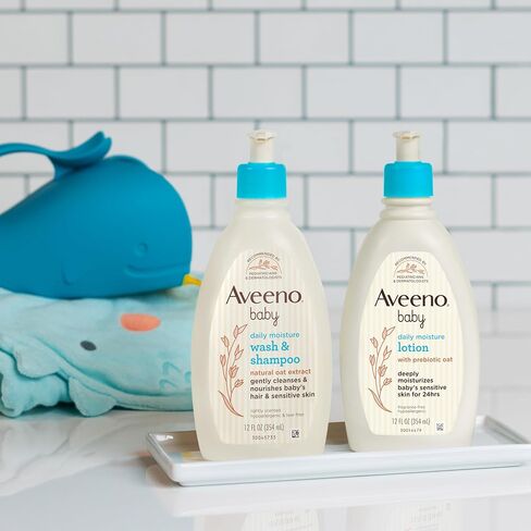 Aveeno Baby Daily Care Gift Set with Oat Extract, Moisturizing Lotion and 2 in 1 Bath Wash and Shampoo, Hypoallergenic, Paraben Free, 2 Count in Kuwait