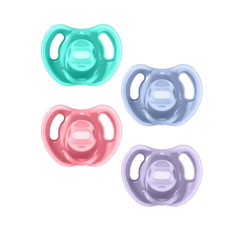 Tommee Tippee Ultra-Light Pacifier, 6-18 Months, Silicone, Pack of 4 | Symmetrical One-Piece Design, BPA-Free Silicone Binkies, Pink/Violet/Yellow in Kuwait