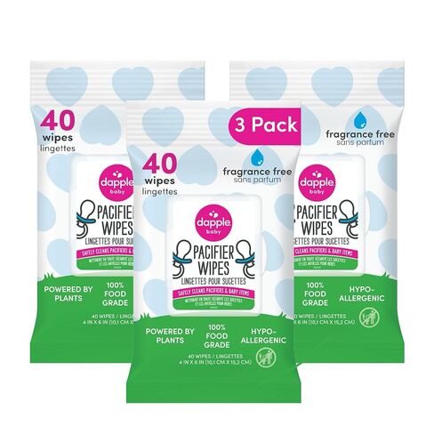 Dapple Baby Pacifier Wipes for Infants and Toddlers - (3 Pack) 40 Count - Fragrance-Free, Hypoallergenic & Food-Grade - Diaper Bag Essentials in Kuwait