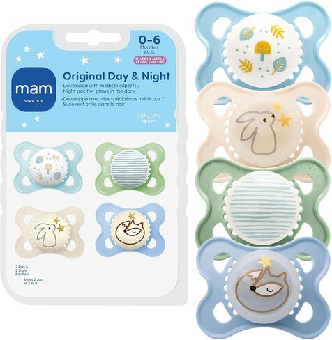 MAM Original Baby Pacifiers 0-6 Months, Glows in The Dark, 4 Pack in Kuwait