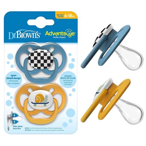 Dr. Brown's Advantage Glow-in-the-Dark Baby Pacifier, Fully Symmetrical Soother with Soft Silicone Bulb, Skateboard Snail-Blue Nature, 6-18m, BPA Free, 4 Pack in Kuwait