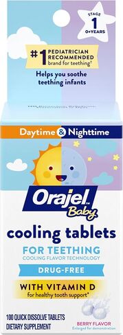 Orajel Baby Cooling Tablets for Teething with Vitamin D, 100 Quick Dissolve Tablets,White | Pain Relief for Swollen Gums, Babies Age 0+, Vitamin D Supports Healthy Teeth, #1 Pediatrician Recommended Brand for Teething in Kuwait