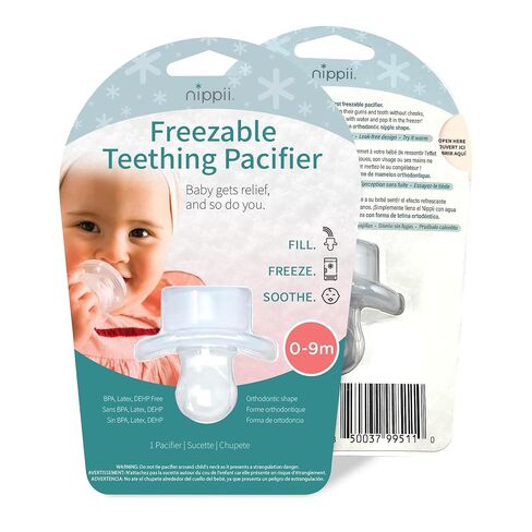 Nippii Freezable Orthodontic Pacifier, Teether Toy 0-9 Months, BPA Free | Hands-Free Freezable Teething Pacifier for Teething Relief, Infant/Baby Teether. Medical-Grade. 0-3mo, 3-6mo, 6-9mo. USA Made in Kuwait