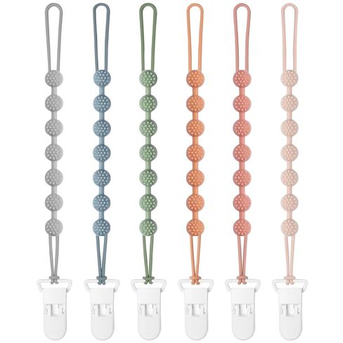 Eascrozn Baby Pacifier Clip, 6 Pack Silicone Pacifier Holder with One Piece Design for Baby Boy and Girl, BPA Free Soft Flexible Paci Binky Clips in Kuwait