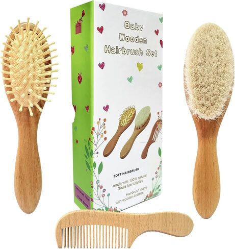 Baby Hair Brush and Purple Cradle Cap Brush Set for Newborns and Toddlers, Wooden Baby Hair Brush Set with Soft Goat Bristle, Baby Hair Care Kit 2PCS in Kuwait
