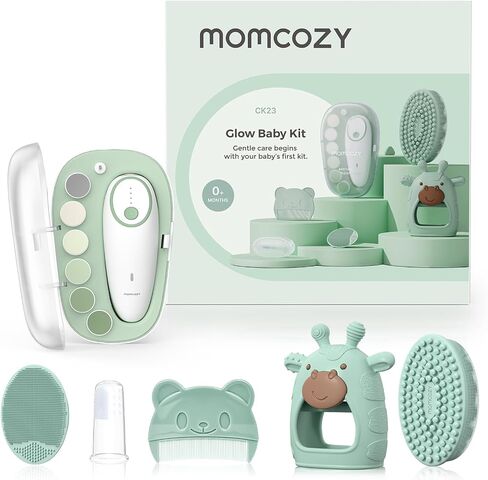 Momcozy Elite Baby Kit, Superior Baby Shower & Registry Essential Kit for Grooming & Health & Cleansing Care, Electric Nail File & Nasal Aspirator,Tummy Wrap,Thermometer,Bath Brush,Teether,Storage Bag in Kuwait