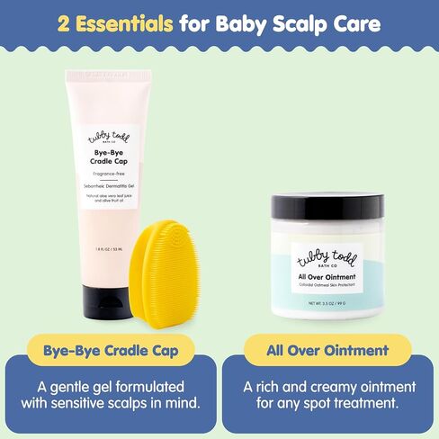 TUBBY TODD Cradle Cap Baby Hair Treatment Kit | Includes Bye-Bye Cradle Cap Gel, Cradle Cap Silicone Brush, & 3.5 oz All Over Ointment, Gentle for Babies’ Sensitive Skin in Kuwait