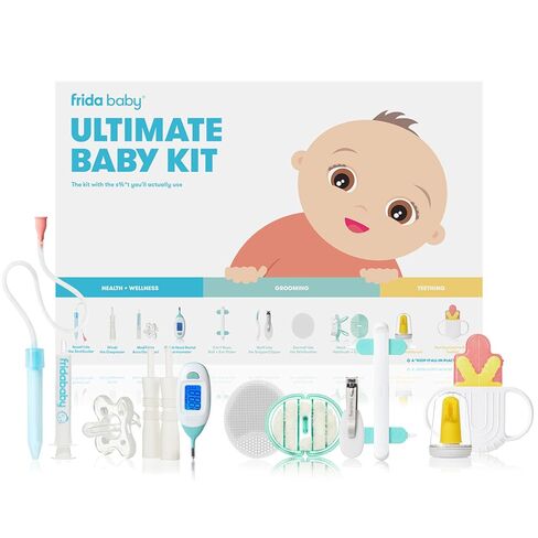 Frida Baby Ultimate Baby Kit, 10 piece New Born Essentials Gift Set Includes Wellness Sick Day, Gas Relief, Grooming Tools & Teething Toys in Kuwait