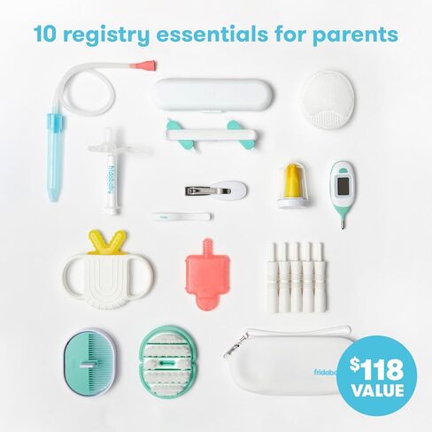 Frida Baby Ultimate Baby Kit, 10 piece New Born Essentials Gift Set Includes Wellness Sick Day, Gas Relief, Grooming Tools & Teething Toys in Kuwait