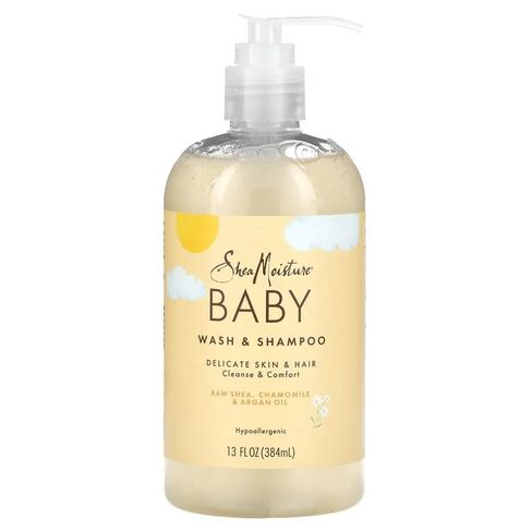 SheaMoisture Baby Wash & Shampoo for All Skin Types Raw Shea, Chamomile & Argan Oil Baby Wash and Shampoo with Frankincense & Myrrh to Help Cleanse 13 oz, Gold, Packaging may vary in Saudi Arabia