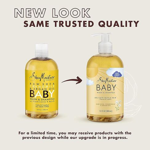 SheaMoisture Baby Wash & Shampoo for All Skin Types Raw Shea, Chamomile & Argan Oil Baby Wash and Shampoo with Frankincense & Myrrh to Help Cleanse 13 oz, Gold, Packaging may vary in Saudi Arabia