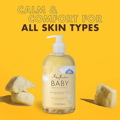 SheaMoisture Baby Wash & Shampoo for All Skin Types Raw Shea, Chamomile & Argan Oil Baby Wash and Shampoo with Frankincense & Myrrh to Help Cleanse 13 oz, Gold, Packaging may vary in Saudi Arabia