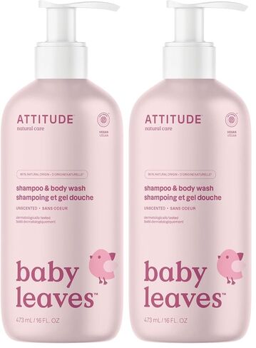 ATTITUDE Baby 2-in-1 Shampoo & Body Wash, EWG Verified, Fragrance Free & Dermatologically Tested, Vegan, Unscented, 16 Fl Oz in Kuwait