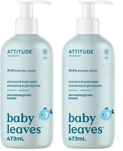 ATTITUDE 2-in-1 Shampoo and Body Wash for Baby, EWG Verified, Dermatologically Tested, Vegan, Good Night, 16 Fl Oz in Kuwait