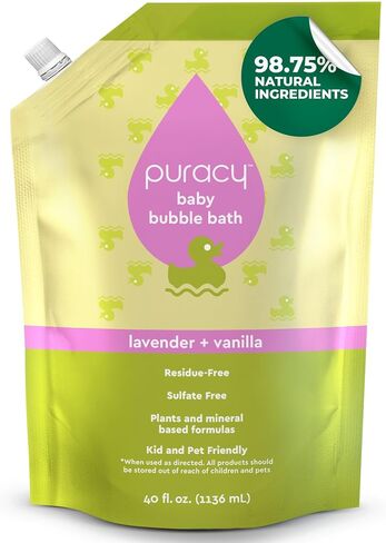 Puracy Bubble Bath for Children, Gently Scented with Real Lavender & Vanilla, 98.75% Natural Baby Bubble Bath, Plant-Based Moisturizers for All Skin Types, Tear-Free for Daily Use, 12 Fl Oz in Kuwait