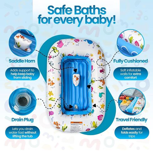 Mommy's Helper | Inflatable Under The Sea Baby Bathtub, Collapsible Safe Baby Bath Tub with Anti-Sliding Saddle Horn Seat, Must Have Travel Toddler Bath, Portable Bathtub Recommended Months 6 to 24 in Kuwait