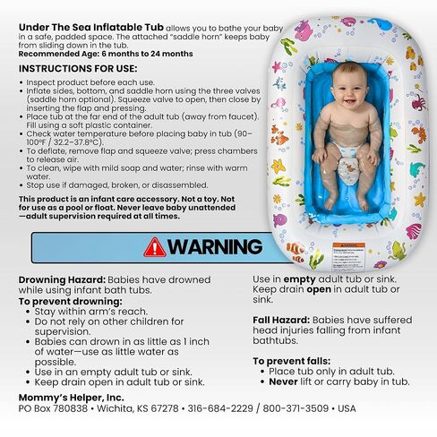 Mommy's Helper | Inflatable Under The Sea Baby Bathtub, Collapsible Safe Baby Bath Tub with Anti-Sliding Saddle Horn Seat, Must Have Travel Toddler Bath, Portable Bathtub Recommended Months 6 to 24 in Kuwait