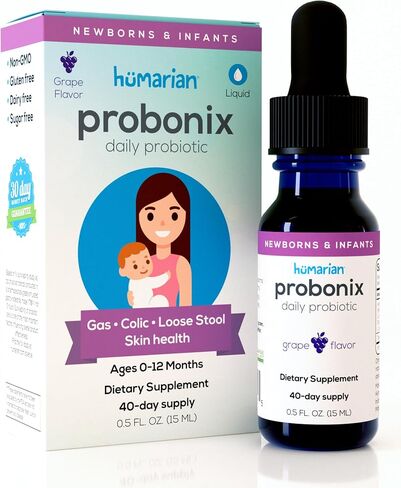 Humarian Probonix for Newborns and Infants 0-12 Months - High Bioavailability Liquid Probiotics - 8-Strain Baby Probiotic Drops for Gas, Colic, Lactose Intolerance & More - 40-Day Supply, Grape Flavor in Kuwait