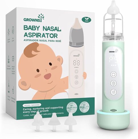 GROWNSY Nasal Aspirator for Baby, Upgraded 5 Suction Levels Baby Nose Sucker, IPX7 Waterproof Electric Nose Suction for Baby, Booger Sucker for Toddlers with Automatic Cleaning &Music &Light Functions in Kuwait