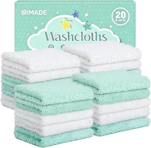 UNIMADE Baby Washcloths, Super Soft Microfiber Coral Fleece Wash Cloths | 20 Pack Extra Absorbent Baby Towels for Newborns, Infants and Toddlers, Gentle on Sensitive Skin for Face and Body - 7" × 9" in Kuwait