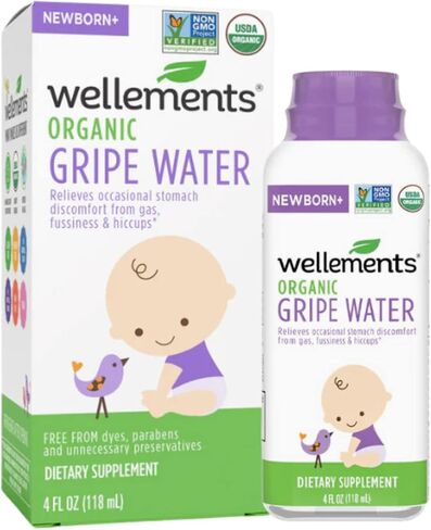 Wellements Organic Gripe Water | Relieves Occasional Stomach Discomfort from Baby Gas, Colic, Hiccups and Fussiness | Certified Organic and Non-GMO | No Artificial Flavors | 4 Fl Oz. | Ages Newborn+ in Kuwait
