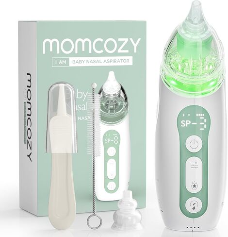 Momcozy Electric Nasal Aspirator for Baby, 3 Levels, Light and Music,Portable Electric Nose Sucker for Gentle Clearing, Soft Silicone Tips, Baby Nasal Aspirator for Registry Gift in Kuwait