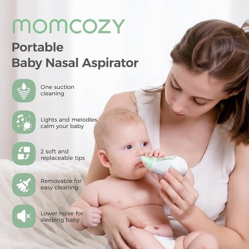 Momcozy Electric Nasal Aspirator for Baby, 3 Levels, Light and Music,Portable Electric Nose Sucker for Gentle Clearing, Soft Silicone Tips, Baby Nasal Aspirator for Registry Gift in Kuwait