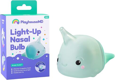 Playhouse MD Booger Buddy Nasal Aspirator Bulb, Narwhal, 2 Pack | with LED Light for Babies & Toddlers, BPA-Free Snot Remover for Infant Stuffy Nose and Congestion Relief in Kuwait