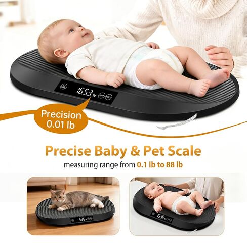 Baby Scale, 88lb Max / 0.1oz Accuracy Baby Scales for Weighing with Auto Hold & Tare, Built-in 60" Tape, 5 Weight Units, Multifunctional Weight Scale for Infant, Cat, Puppy, Small Pet in Kuwait