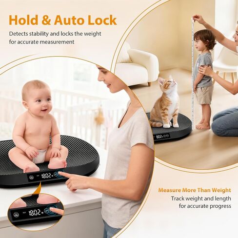 Baby Scale, 88lb Max / 0.1oz Accuracy Baby Scales for Weighing with Auto Hold & Tare, Built-in 60" Tape, 5 Weight Units, Multifunctional Weight Scale for Infant, Cat, Puppy, Small Pet in Kuwait