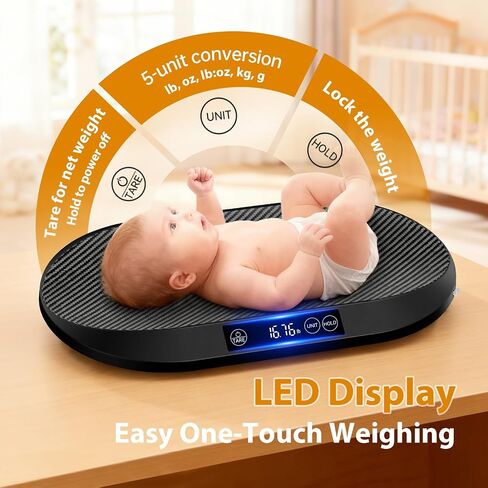 Baby Scale, 88lb Max / 0.1oz Accuracy Baby Scales for Weighing with Auto Hold & Tare, Built-in 60" Tape, 5 Weight Units, Multifunctional Weight Scale for Infant, Cat, Puppy, Small Pet in Kuwait