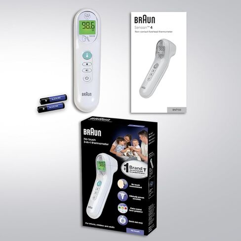 Braun No Touch 3-in-1 Thermometer for Adults, Kids, Babies, Measure Forehead, Liquid, Food Temps, Adult & Baby Thermometer, Professional Accuracy, Color Coded Fever Guidance in Kuwait