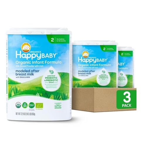 Happy Baby Organics Stage 2 Infant Formula, 6 12 Months, Milk Based Organic Baby Formula Powder with Iron, Probiotics & Prebiotics for Immune & Digestive Support, 22.9 Ounce (Pack of 1) in Kuwait