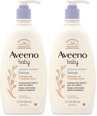 Aveeno Baby Calming Comfort Moisturizing Body Lotion with Relaxing Lavender & Vanilla Scents, Non-Greasy Baby Lotion, Nourishing Prebiotic Oatmeal, Paraben- & Phthalate-Free, 18 fl. oz in Kuwait