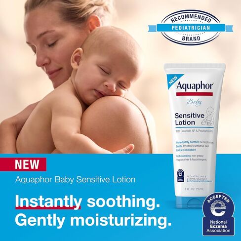 Aquaphor Baby Sensitive Lotion, Gentle Moisturizer, 8 FL OZ | Baby Lotion with Ceramide NP and Pro-Vitamin B5, Soothes and Moisturizes Delicate Skin, Dye, Paraben and Fragrance Free in Kuwait