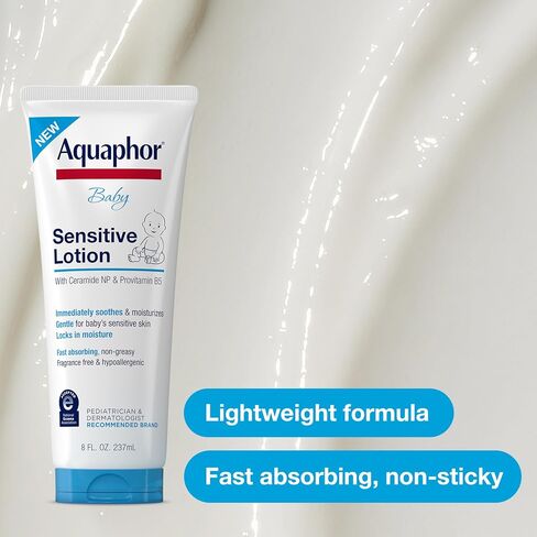 Aquaphor Baby Sensitive Lotion, Gentle Moisturizer, 8 FL OZ | Baby Lotion with Ceramide NP and Pro-Vitamin B5, Soothes and Moisturizes Delicate Skin, Dye, Paraben and Fragrance Free in Kuwait