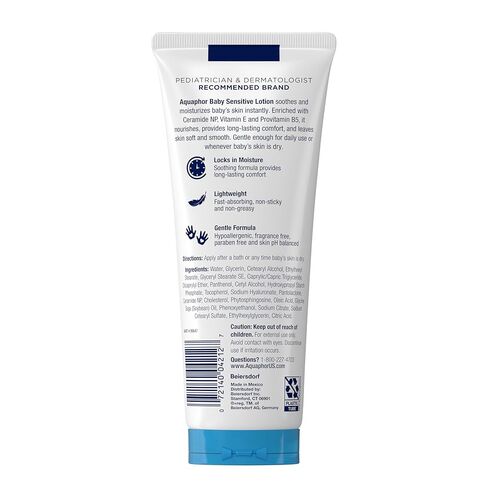 Aquaphor Baby Sensitive Lotion, Gentle Moisturizer, 8 FL OZ | Baby Lotion with Ceramide NP and Pro-Vitamin B5, Soothes and Moisturizes Delicate Skin, Dye, Paraben and Fragrance Free in Kuwait