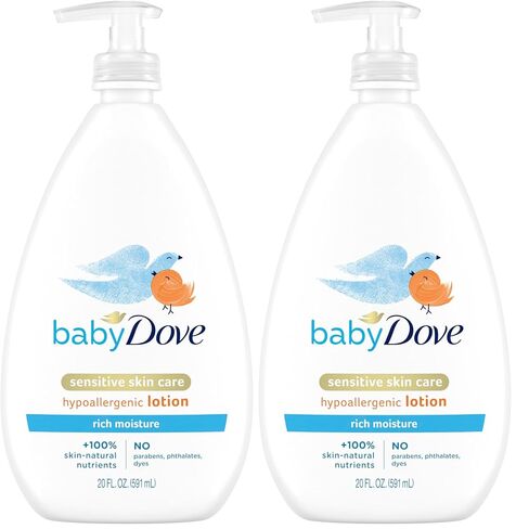 Baby Dove Sensitive Skin Care Body Lotion For Delicate Skin Rich Moisture With 24 Hour Moisturizer (Package May Vary) Fragrance-Free, 20 Fl Oz in Kuwait