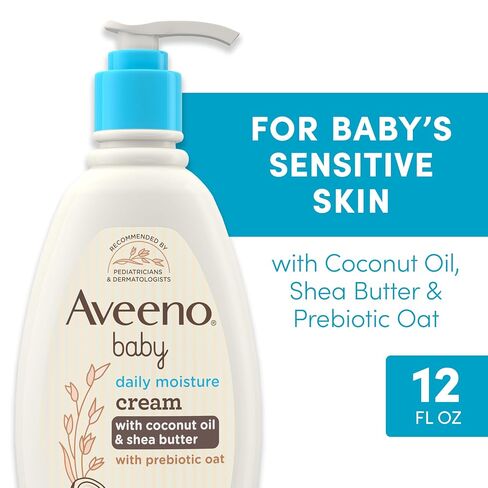 Aveeno Baby Daily Moisturizing Cream with Prebiotic Oat, Hypoallergenic Baby Lotion with Coconut Oil & Shea Butter Moisturizes Sensitive Skin for 24 Hours, Gentle Coconut Scent, 12 fl. oz in Kuwait