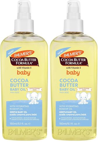 Palmer's Cocoa Butter Formula Nourishing Baby Oil with Vitamin E (5.1 Oz) | Baby Essentials for Delicate Skin with Hydrating Rosehip Oil & Vit. E, Hypoallergenic, Pediatrician Approved, 48hr Moisture in Kuwait