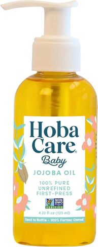 HobaCare Jojoba Baby Oil with Pump Dispenser – 100% Pure Natural Unrefined Unscented Cold-Pressed Jojoba Oil for Baby Hair, Infant Skin, Cradle Care & Body Moisture (4.22 fl oz) in Kuwait