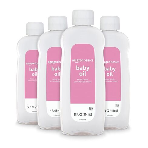 Amazon Basics Baby Oil, Mild & Gentle, Dermatologist Tested, Prevents Moisture Loss, Dry Skin Relief, 14 fl oz, 4-Pack (Previously Solimo) in Kuwait