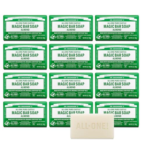 Dr. Bronner's Pure-Castile Magic Bar Soap (Almond, 5 ounce, 12-Pack)-Made with Regenerative Organic Certified Oils, For Face, Body, Hair, Gentle, Vegan, Cruelty-free Non-GMO in Kuwait