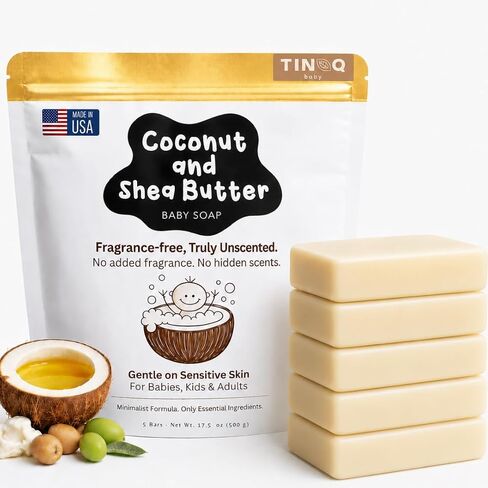 Fragrance Free Baby Bar Soap for Sensitive Skin | Unscented Natural soap bar for toddlers kids adults with gentle skin | Organic ING | Made in USA | 2 Bars (3.5 oz Each) in Saudi Arabia