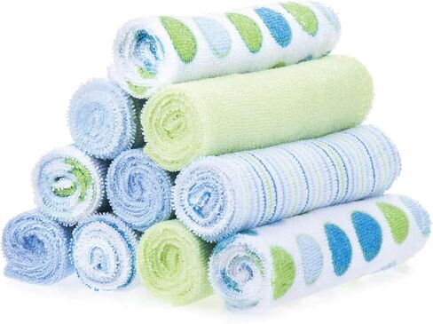 Spasilk Washcloth Wipes Set for Newborn Boys and Girls, Soft Terry Washcloth Set, Pack of 10, Blue in Kuwait