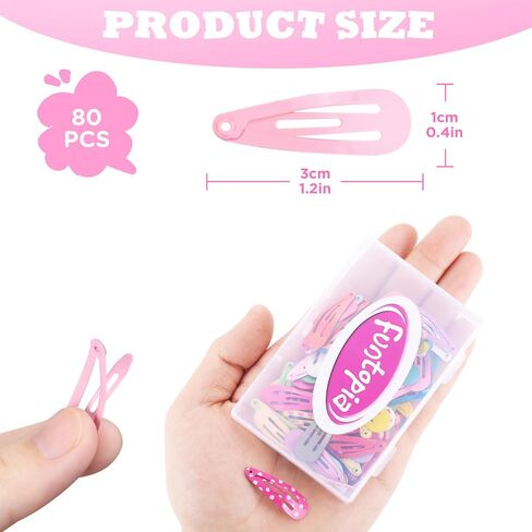 Toddler Hair Clips, 80Pcs 1.2 Inch Mini Snap Hair Clips for Baby Girls Kids | Funtopia 3cm Cute Colorful Small Snap Barrettes for Fine Hair, Metal Hair Accessories(Solid, Glitter and Printed Colors) in Kuwait